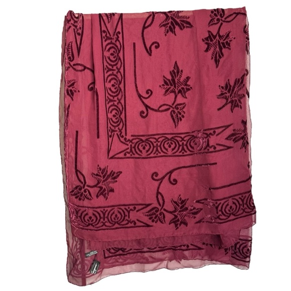 Salvatore Ferragamo Burgundy Sheer Velvet Square Scarf 43” x 47” Silk Blend - Picture 6 of 13